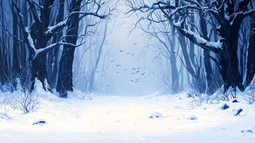 雪地森林小路冬季场景