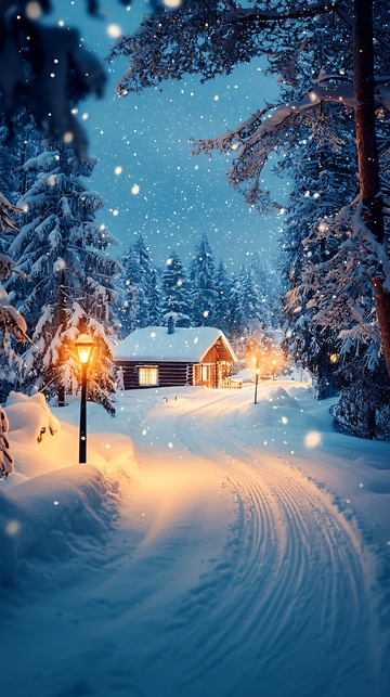 雪夜森林小屋