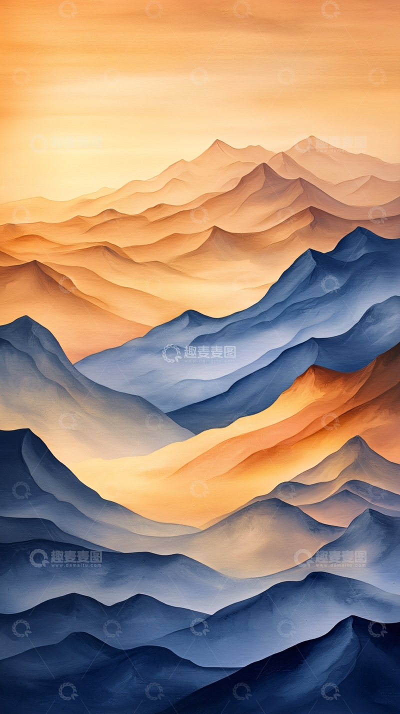 高清大图下载【趣麦麦图】水彩山脉风景
