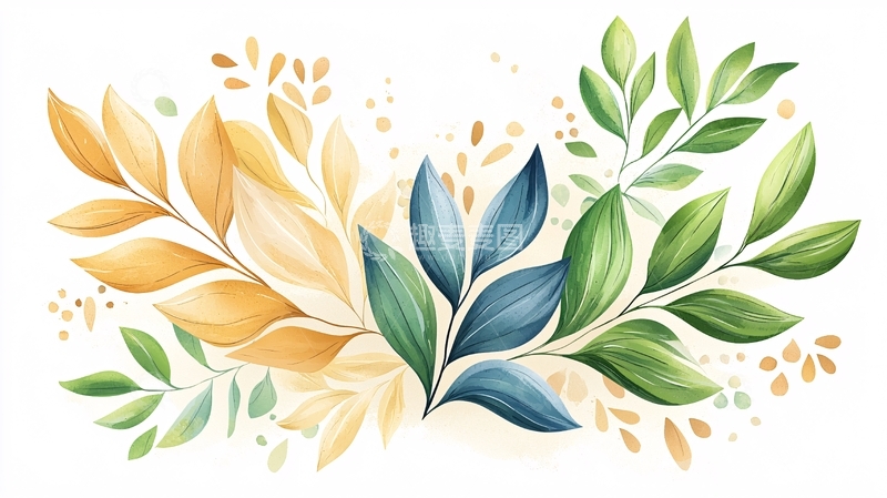 高清大图下载【趣麦麦图】水彩树叶植物花卉装饰