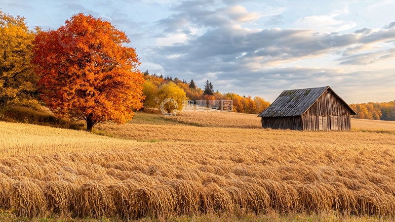 高清大图下载【趣麦麦图】秋日田野农舍