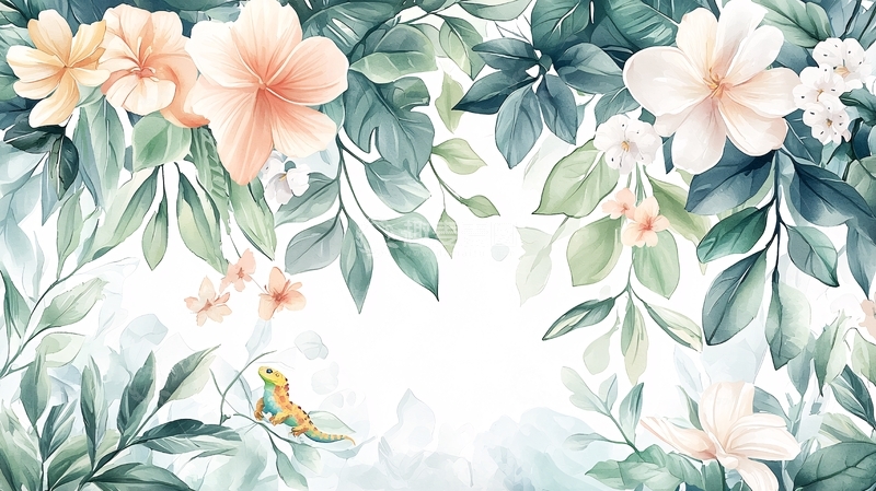 高清大图下载【趣麦麦图】水彩花卉绿叶背景