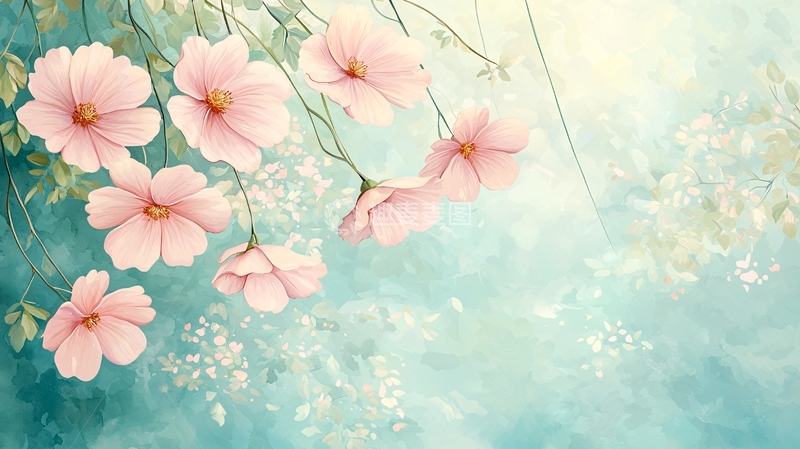 高清大图下载【趣麦麦图】粉色花朵清新淡雅背景