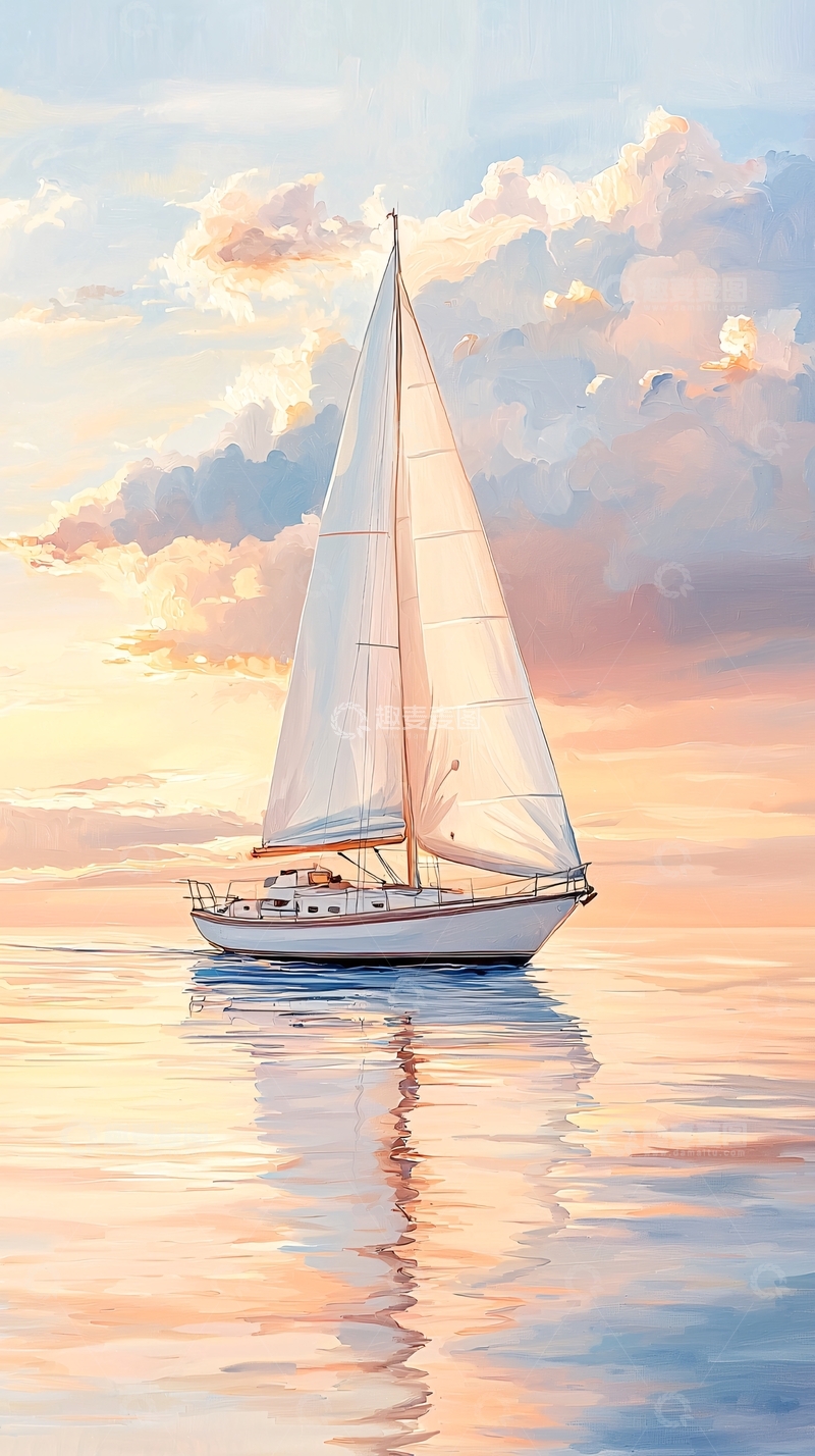高清大图下载【趣麦麦图】-海面平静的白色帆船
