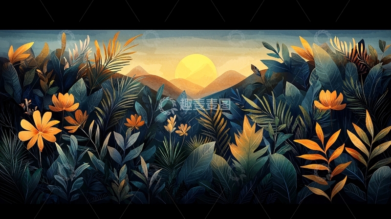 高清大图下载【趣麦麦图】热带丛林日出