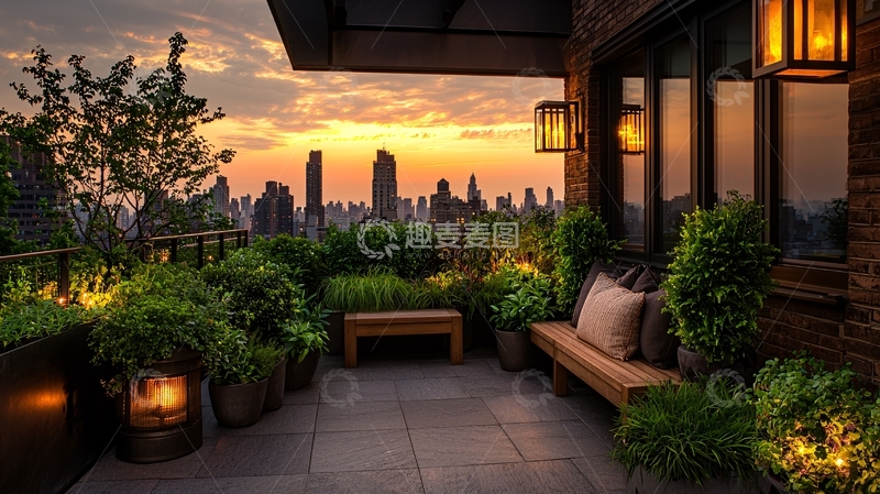 高清大图下载【趣麦麦图】城市景观阳台日落