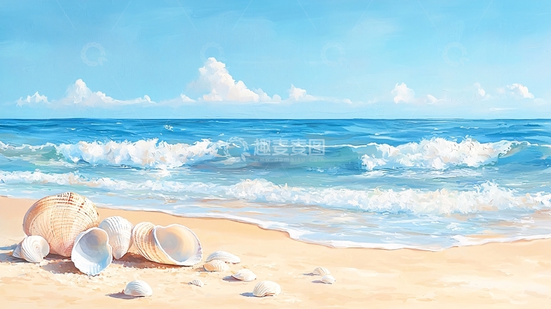 高清大图下载【趣麦麦图】海滩贝壳的平静场景