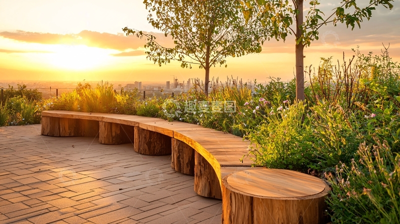 高清大图下载【趣麦麦图】公园木椅日落美景