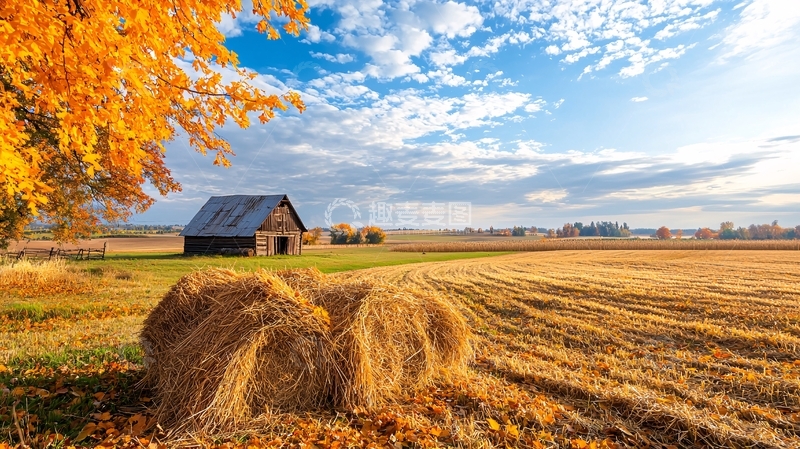 高清大图下载【趣麦麦图】秋季农田谷仓风景