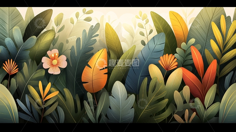 高清大图下载【趣麦麦图】热带植物插画场景