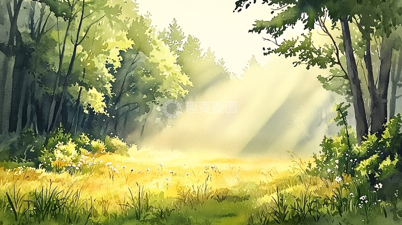 高清大图下载【趣麦麦图】阳光穿过森林的唯美景象