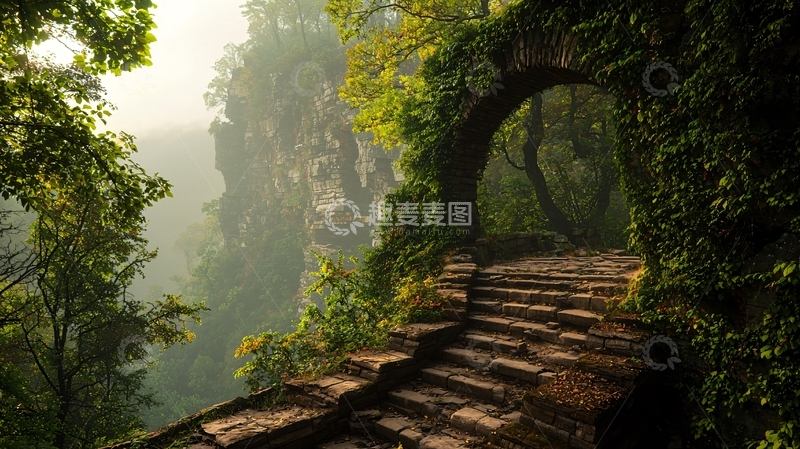 高清大图下载【趣麦麦图】森林古老石桥的景色