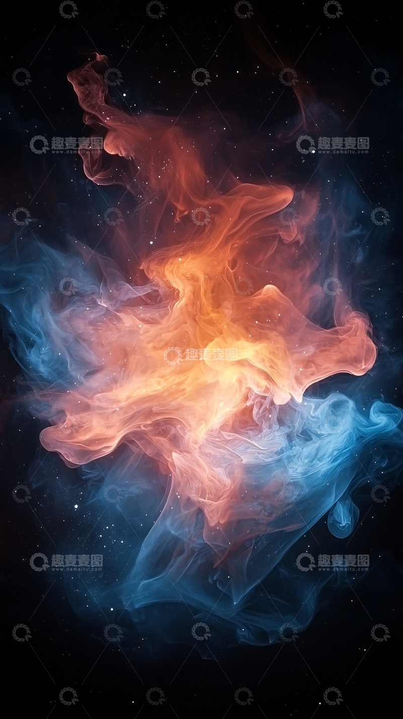 高清大图下载【趣麦麦图】红蓝碰撞的梦幻烟雾