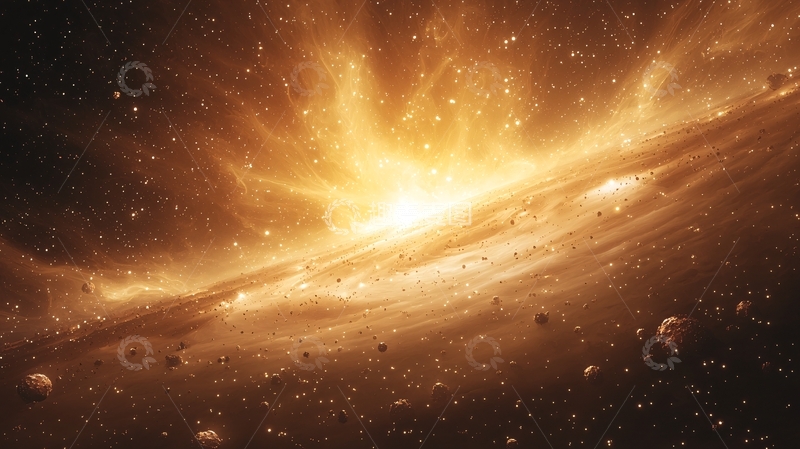 高清大图下载【趣麦麦图】宇宙星云金色光芒爆发