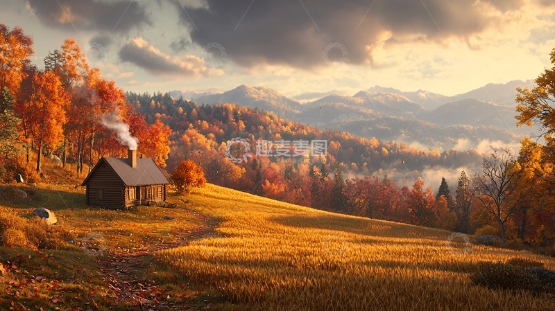 高清大图下载【趣麦麦图】秋日山间小屋