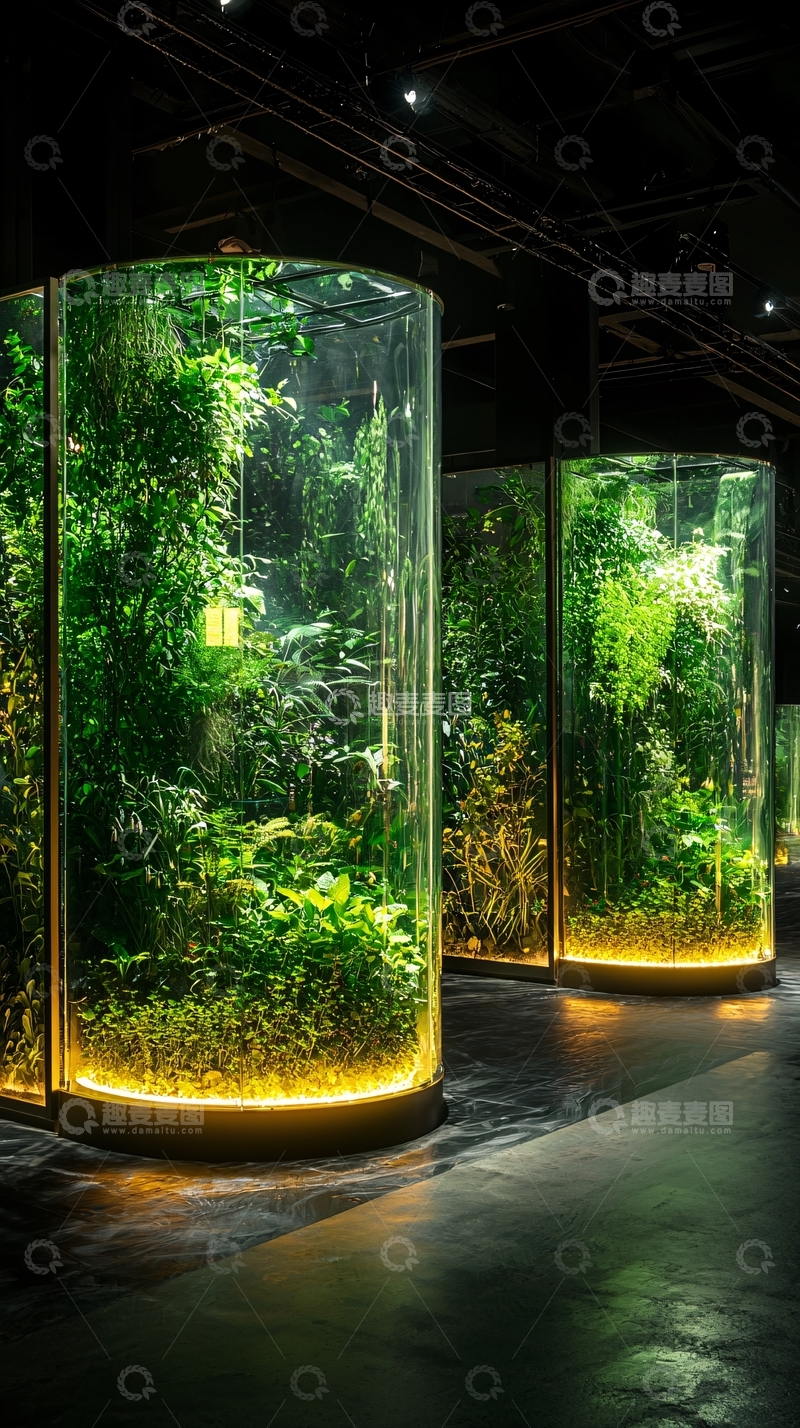 高清大图下载【趣麦麦图】玻璃容器中的绿色植物群