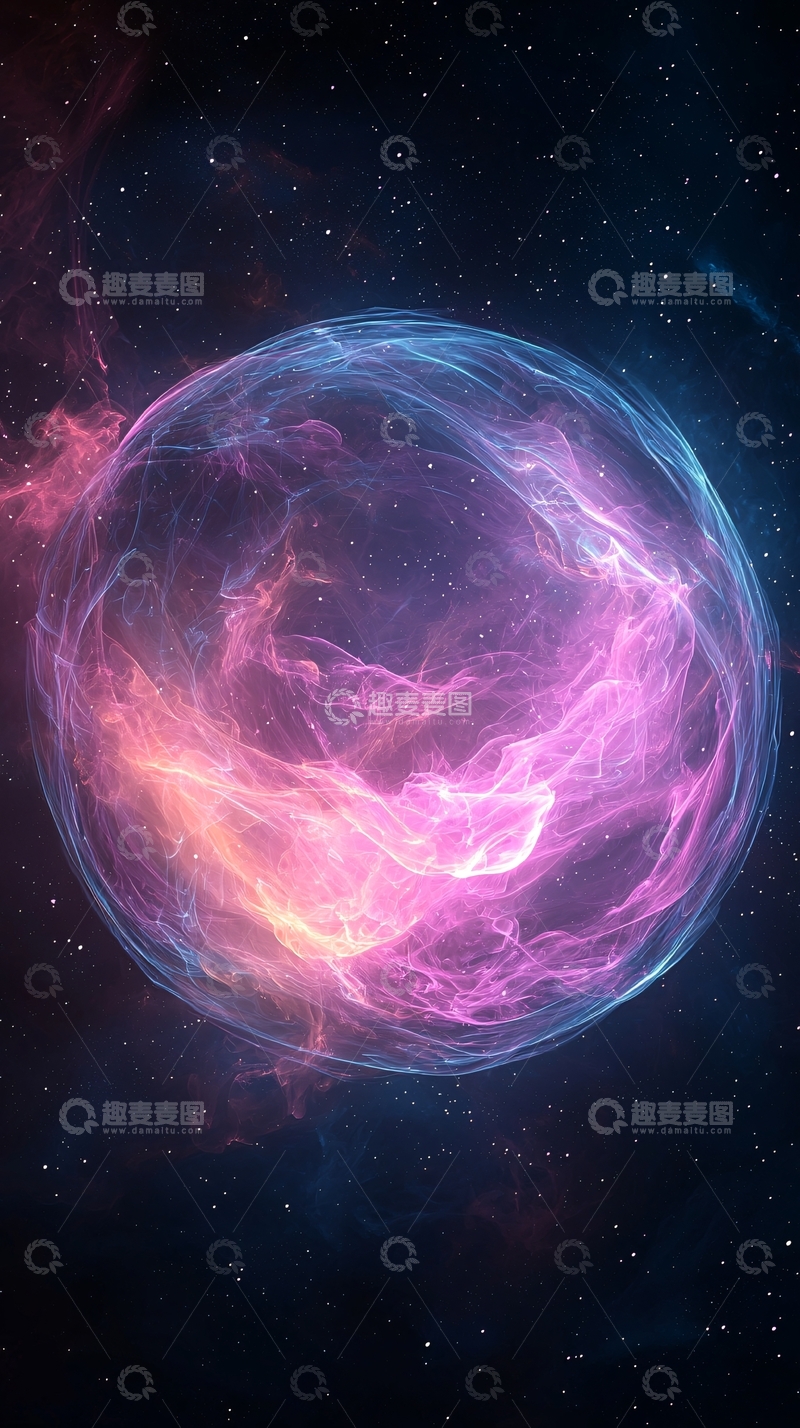 高清大图下载【趣麦麦图】紫色星云球体笼罩宇宙