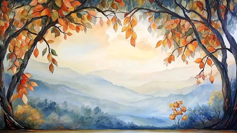 高清大图下载【趣麦麦图】秋日山林油画风景
