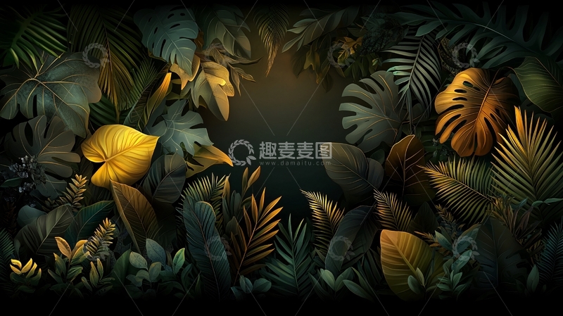 高清大图下载【趣麦麦图】-茂密丛林中的植物背景