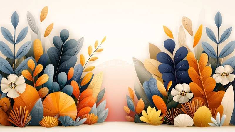 高清大图下载【趣麦麦图】抽象风格植物花卉插画