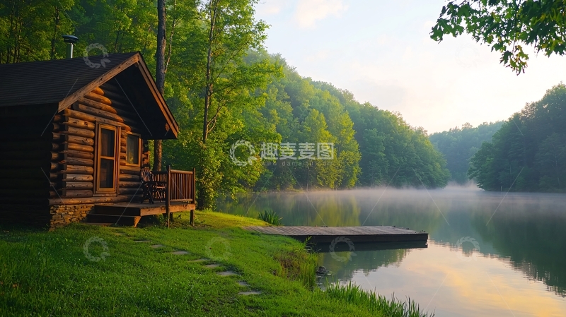 高清大图下载【趣麦麦图】湖边林中小屋