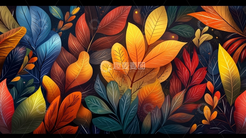 高清大图下载【趣麦麦图】彩色树叶的抽象拼贴