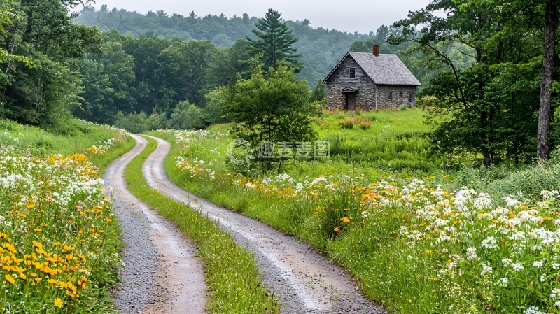 高清大图下载【趣麦麦图】乡间小路通向小屋