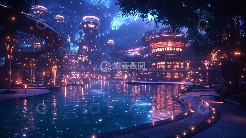 高清大图下载【趣麦麦图】梦幻未来城市夜景