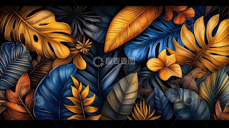 高清大图下载【趣麦麦图】金色蓝色热带植物丛林