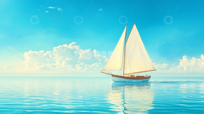 高清大图下载【趣麦麦图】平静海面上的帆船