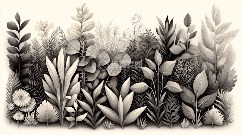 高清大图下载【趣麦麦图】黑白植物素描画