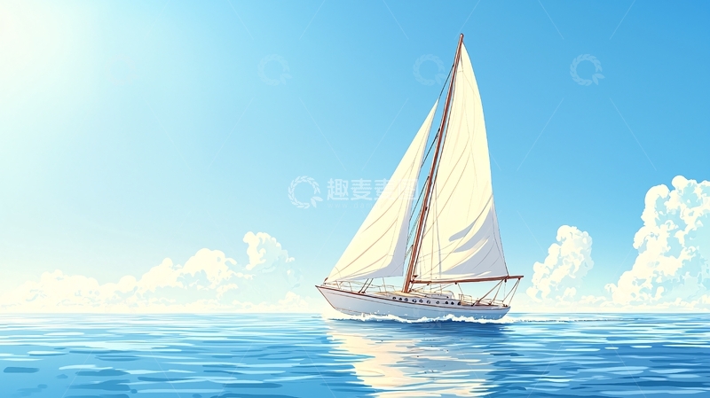 高清大图下载【趣麦麦图】蓝天白云下的白色帆船