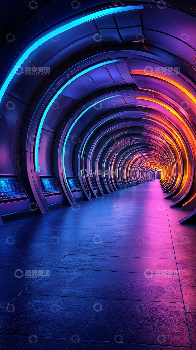 高清大图下载【趣麦麦图】未来感十足的霓虹隧道