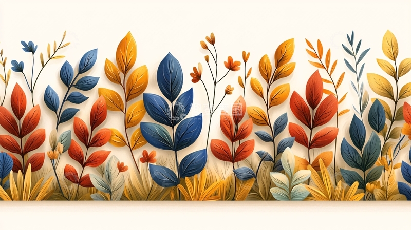 高清大图下载【趣麦麦图】彩色叶子植物图案背景