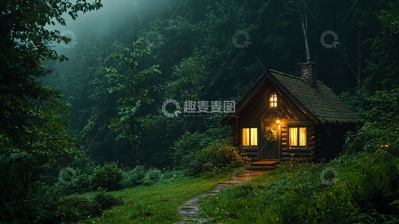 高清大图下载【趣麦麦图】森林中的小屋