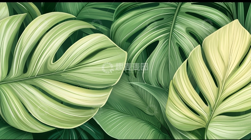 高清大图下载【趣麦麦图】龟背竹叶的特写镜头
