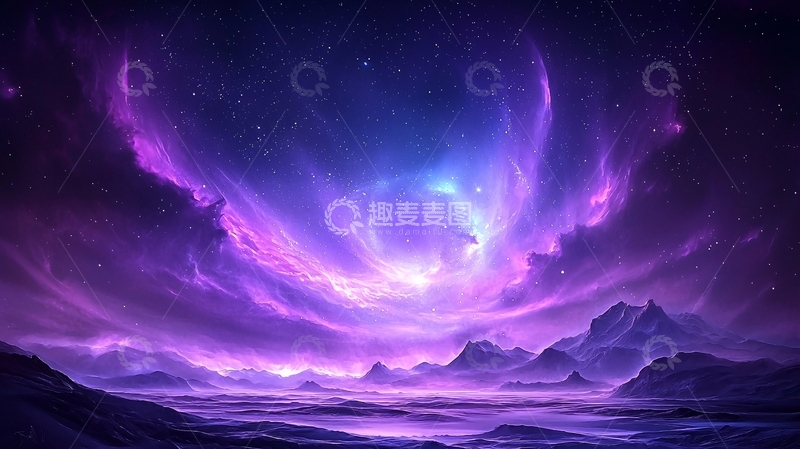 高清大图下载【趣麦麦图】紫色星空下的山峦