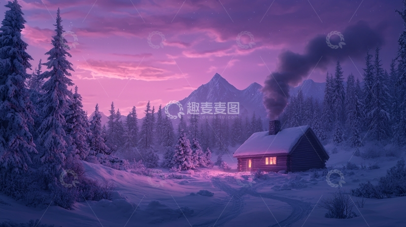 高清大图下载【趣麦麦图】雪夜小屋高清图片