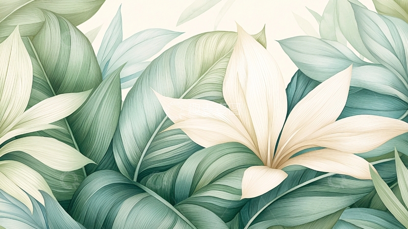 高清大图下载【趣麦麦图】淡雅花朵绿叶背景