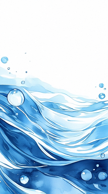 蓝色水彩波浪及气泡