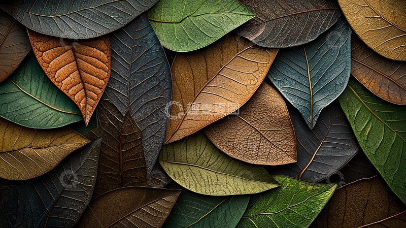 高清大图下载【趣麦麦图】各色树叶拼贴背景