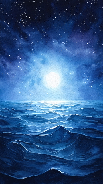 星空下的海面明月