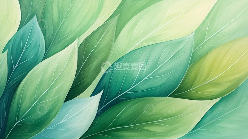 高清大图下载【趣麦麦图】清新水彩风叶片背景