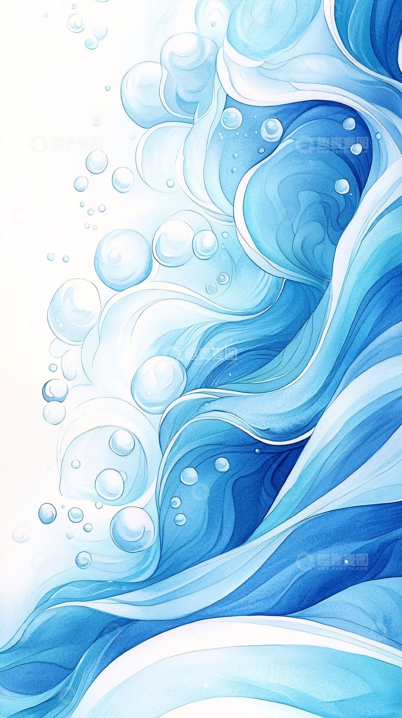 高清大图下载【趣麦麦图】蓝色水流与气泡