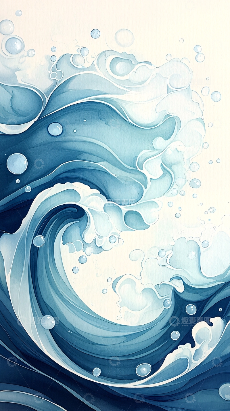 高清大图下载【趣麦麦图】水彩风格海浪翻滚