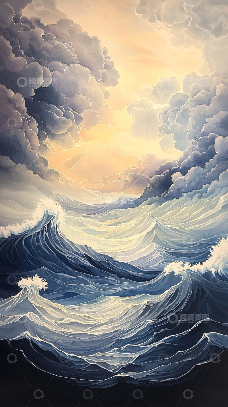 高清大图下载【趣麦麦图】波涛汹涌的天空大海
