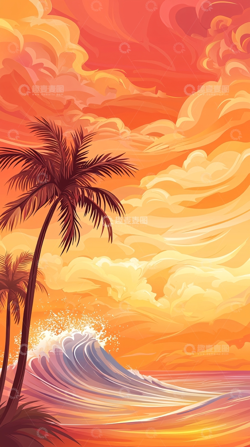 高清大图下载【趣麦麦图】热带夕阳海滩