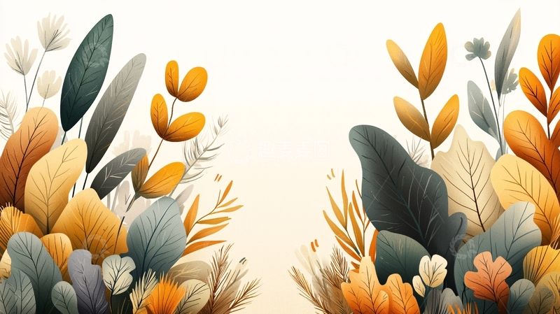 高清大图下载【趣麦麦图】秋季植物插画背景