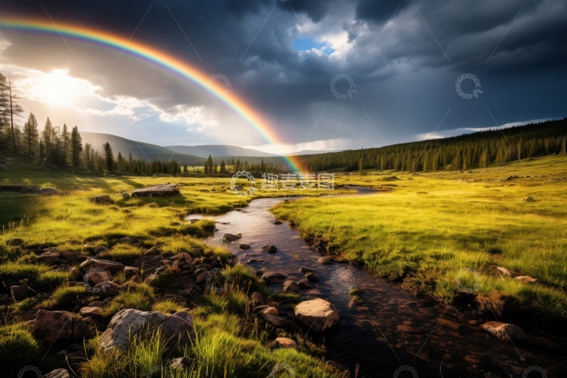 高清大图下载【趣麦麦图】草原上的彩虹美景