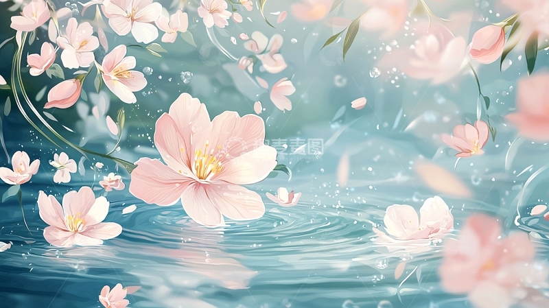 高清大图下载【趣麦麦图】粉色花朵在水面绽放